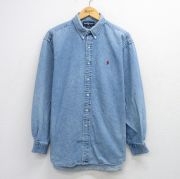 XL★古着 ラルフローレン 長袖 ブランド シャツ メンズ 90年代 90s ワンポイントロゴ BLAKE 大きいサイズ コットン ボタンダウン 紺 デニム【spe】 26mar07