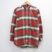 XL★古着 ラルフローレン 長袖 ブランド シャツ メンズ 90年代 90s ワンポイントロゴ 裾ロゴ The Big Oxford オックスフォード 大きいサイズ ロング丈 コットン ボタンダウン 赤他 チェック【spe】 26mar07