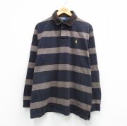 XL★古着 ラルフローレン 長袖 ブランド ラガー シャツ メンズ 90年代 90s ワンポイントロゴ 大きいサイズ コットン 濃紺他 ストライプ【spe】 26mar09