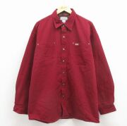 XL★古着 カーハート 長袖 ブランド シャツ メンズ ダック地 大きいサイズ ロング丈 コットン エンジ 内側フランネル【spe】 26mar10