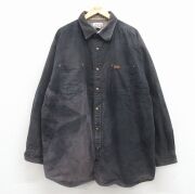 XL★古着 カーハート 長袖 ブランド シャツ メンズ ダック地 大きいサイズ ロング丈 コットン 黒 内側フランネル【spe】 26mar10