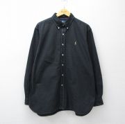 XL★古着 ラルフローレン 長袖 ブランド シャツ メンズ 90年代 90s ワンポイントロゴ オックスフォード 大きいサイズ コットン ボタンダウン 黒【spe】 26mar13