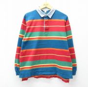 L★古着 ジェイクルー 長袖 ブランド ラガー シャツ メンズ 90年代 90s 襟デニム コットン 赤他 ボーダー【spe】 26mar13