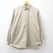 XL★古着 ラルフローレン 長袖 ブランド シャツ メンズ 90年代 90s ワンポイントロゴ BLAIRE 大きいサイズ ロング丈 コットン ベージュ【spe】 26mar16