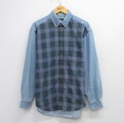 L★古着 ギャップ GAP 長袖 ブランド シャツ メンズ 90年代 90s ボタンダウン 紺 デニム他 チェック【spe】 26mar18