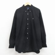 XL★古着 ラルフローレン 長袖 ブランド シャツ メンズ 90年代 90s ワンポイントロゴ BLAKE 大きいサイズ コットン ボタンダウン 黒【spe】 26mar23