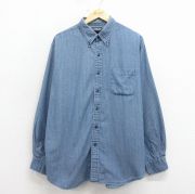 L★古着 ランズエンド 長袖 ブランド シャツ メンズ ヘリンボーン コットン ボタンダウン 薄紺【spe】 26mar23