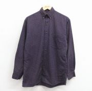 M★古着 ランズエンド 長袖 ブランド シャツ メンズ 00年代 00s コットン ボタンダウン 紺 チェック【spe】 26mar23