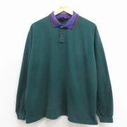 XL★古着 ランズエンド 長袖 ブランド ポロ シャツ メンズ 90年代 90s 鹿の子 大きいサイズ コットン USA製 緑【spe】 26mar31