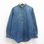 L★古着 ラルフローレン ポロカントリー 長袖 ブランド シャツ メンズ 90年代 90s ワンポイントロゴ コットン ボタンダウン 紺 デニム【spe】 26mar31