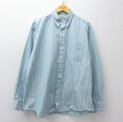 XL★古着 エルエルビーン 長袖 ブランド シャツ メンズ 90年代 90s オックスフォード 大きいサイズ ロング丈 コットン ボタンダウン カナダ製 青緑他 ストライプ【spe】 26apr01