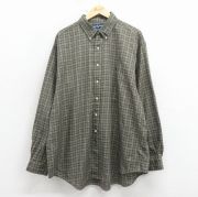 XL★古着 ラルフローレン 長袖 ブランド シャツ メンズ 90年代 90s ワンポイントロゴ YARMOUTH 大きいサイズ ボタンダウン コットン 緑 チェック【spe】 26apr03