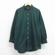 XL★古着 ラルフローレン 長袖 ブランド シャツ メンズ 90年代 90s ワンポイントロゴ オックスフォード 大きいサイズ ロング丈 コットン ボタンダウン 緑【spe】 26apr08