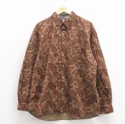 XL★古着 トミーヒルフィガー 長袖 ブランド シャツ メンズ 90年代 90s ワンポイントロゴ ペイズリー柄 大きいサイズ コットン ボタンダウン エンジ【spe】 26apr11