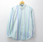 L★古着 ラルフローレン 長袖 ブランド シャツ メンズ 90年代 90s ワンポイントロゴ コットン ボタンダウン 薄緑系他 ストライプ【spe】 26apr14