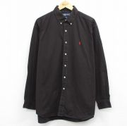 XL★古着 ラルフローレン 長袖 ブランド シャツ メンズ 90年代 90s ワンポイントロゴ BLAIRE 大きいサイズ ロング丈 コットン ボタンダウン こげ茶【spe】 26apr20