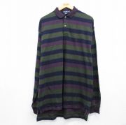 XL★古着 ノーティカ 長袖 ブランド ポロ シャツ メンズ 90年代 90s ワンポイントロゴ デッドストック ロング丈 コットン 緑他 ボーダー【spe】 26may08