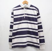 M★古着 ランズエンド 長袖 ブランド ラガー シャツ メンズ 90年代 90s コットン 紺他 ボーダー【spe】 26may09
