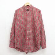 L★古着 ブルックスブラザーズ 長袖 ブランド シャツ メンズ 80年代 80s 6ボタン コットン ボタンダウン レッド チェック【spe】 26jun15