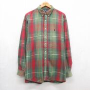 XL★古着 ラルフローレン 長袖 ブランド シャツ メンズ 90年代 90s ワンポイントロゴ The Big Shirt 大きいサイズ コットン ボタンダウン グリーン チェック【spe】 26jun23