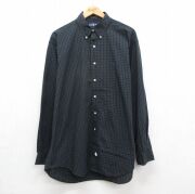 XL★古着 ラルフローレン 長袖 ブランド シャツ メンズ 90年代 90s ワンポイントロゴ 大きいサイズ ロング丈 コットン ボタンダウン ネイビー チェック【spe】 26jun23