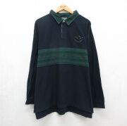XL★古着 アディダス adidas 長袖 ブランド ラガー シャツ メンズ 90年代 90s ワンポイントロゴ リーフ トレフォイル 大きいサイズ コットン ネイビー【spe】 26jun25