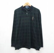 XL★古着 ラルフローレン 長袖 ブランド ポロ シャツ メンズ 90年代 90s ポロベア グリーン タータン チェック ブラックウォッチ【spe】 26jun25
