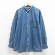 XL★古着 ラルフローレン チャップス 長袖 ブランド シャツ メンズ 90年代 90s ワンポイントロゴ 大きいサイズ ロング丈 コットン ボタンダウン ネイビー デニム【spe】 26jun26