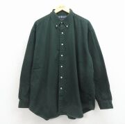 XL★古着 ラルフローレン 長袖 ブランド シャツ メンズ 90年代 90s ワンポイントロゴ 大きいサイズ ロング丈 コットン ボタンダウン グリーン【spe】 26jun26