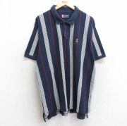 XL★古着 ラルフローレン Ralph Lauren チャップス 半袖 ブランド ポロ シャツ メンズ 90年代 90s ワンポイントロゴ 鹿の子 大きいサイズ 紺他 ネイビー ストライプ 【spe】 25aug05 中古 トップス
