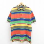 XL★古着 ラルフローレン Ralph Lauren 半袖 ブランド ポロ シャツ メンズ 90年代 90s ワンポイントロゴ 鹿の子 大きいサイズ マルチカラー コットン 緑他 グリーン ボーダー 【spe】 25aug09 中古 トップス