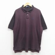 XL★古着 ラルフローレン 半袖 ブランド ポロ シャツ メンズ 90年代 90s ワンポイントロゴ 大きいサイズ ツートンカラー コットン USA製 バーガンディ【spe】 26may28