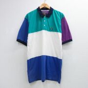 L★古着 ラルフローレン チャップス 半袖 ブランド ポロ シャツ メンズ 80年代 80s ワンポイントロゴ マルチカラー ロング丈 コットン ホワイト【spe】 26jun08