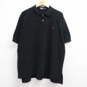 XL★古着 ラルフローレン 半袖 ブランド ポロ シャツ メンズ 90年代 90s ワンポイントロゴ 鹿の子 大きいサイズ コットン USA製 ブラック【spe】 26jun10