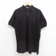XL★古着 ラルフローレン 半袖 ブランド ポロ シャツ 90年代 90s ワンポイントロゴ 鹿の子 コットン USA製 ブラック ボーダー【spe】 26jun15