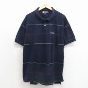XL★古着 ラルフローレン チャップス 半袖 ブランド ポロ シャツ メンズ 90年代 90s ワンポイントロゴ コットン ネイビー ボーダー【spe】 26jun15