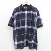 XL★古着 ラルフローレン チャップス 半袖 ブランド ポロ シャツ メンズ 90年代 90s ワンポイントロゴ 大きいサイズ コットン ネイビー チェック【spe】 26jun22