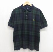 XL★古着 ノーティカ 半袖 ブランド ポロ シャツ メンズ 90年代 90s ワンポイントロゴ コットン グリーン タータン チェック ブラックウォッチ【spe】 26jun24