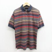 XL★古着 ティンバーランド 半袖 ブランド ポロ シャツ メンズ 90年代 90s ワンポイントロゴ コットン ベージュ ボーダー【spe】 26jun24