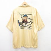 XL★古着 半袖 ハワイアン シャツ メンズ 総柄 男性 レーヨン 開襟 オープンカラー 黄 イエロー 【spe】 25aug06 中古 アロハ トップス
