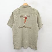 M★古着 半袖 ハワイアン シャツ メンズ カクテル バハマ シルク ベージュ カーキ 【spe】 25aug06 中古 アロハ トップス