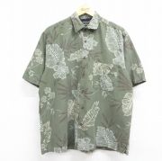 XL★古着 ノーティカ 半袖 ブランド ハワイアン シャツ メンズ 90年代 90s 花 葉 レーヨン リネン 緑他【spe】 26may07