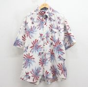 XL★古着 トミーヒルフィガー 半袖 ブランド ハワイアン シャツ メンズ 90年代 90s ヤシの木 大きいサイズ リネン ボタンダウン 白【spe】 26may09