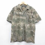XL★古着 no boundaries 半袖 ハワイアン シャツ メンズ 00年代 00s ヤシの木 コットン 開襟 オープンカラー ブラウン【spe】 26may20