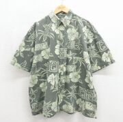XL★古着 ビッグドッグス 半袖 ハワイアン シャツ メンズ 00年代 00s 花 大きいサイズ コットン ボタンダウン カーキ【spe】 26jun09