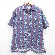 XL★古着 ギャップ GAP 半袖 ハワイアン シャツ メンズ 00年代 00s ハイビスカス リネン 開襟 オープンカラー パープル【spe】 26jun26