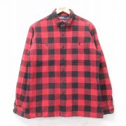 L★古着 ラルフローレン Ralph Lauren 長袖 ブランド シャツ ジャケット メンズ 90年代 90s FARRELL コットン 赤他 レッド バッファロー チェック 内側キルティング 【spe】 25oct15 中古 アウター