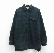 XL★古着 エルエルビーン 長袖 シャツ ジャケット メンズ 00年代 00s ロング丈 コットン 緑他 タータン チェック ブラックウォッチ 内側フリース【spe】 26mar03