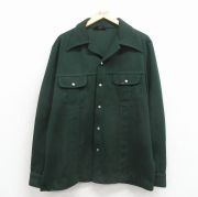 L★古着 リー Lee 長袖 シャツ ジャケット メンズ 70年代 70s 開襟 オープンカラー USA製 濃緑【spe】 26apr03