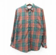 M★古着 EMS 長袖 フランネル シャツ メンズ コットン 緑他 グリーン チェック 【spe】 25sep04 中古 トップス
